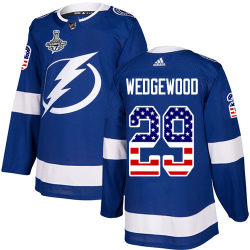 Adidas Tampa Bay Lightning Men #29 Scott Wedgewood Blue Home Authentic USA Flag 2020 Stanley Cup Champions Stitched NHL Jersey